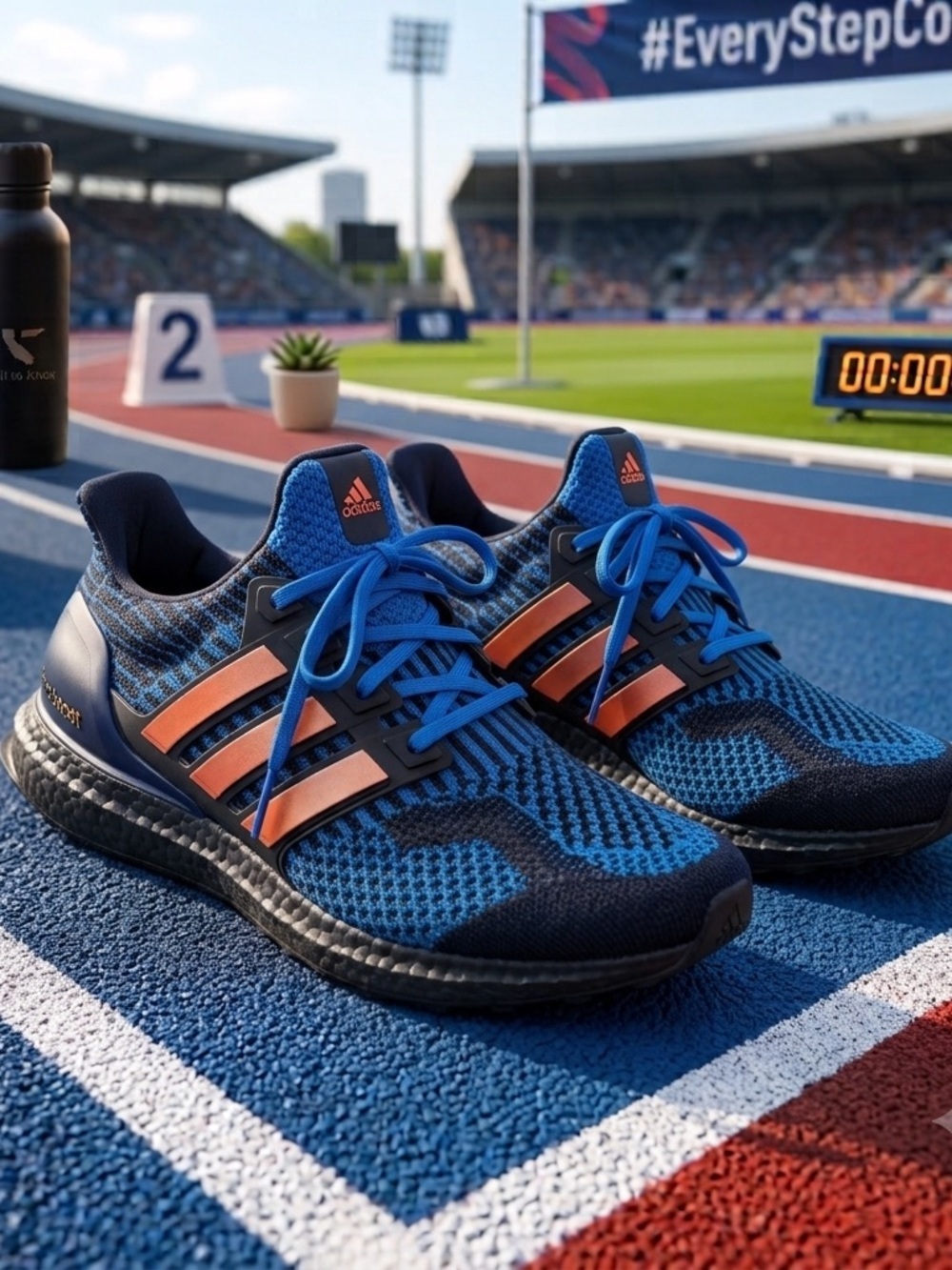 adidas Blue and Orange Knit Running Shoes